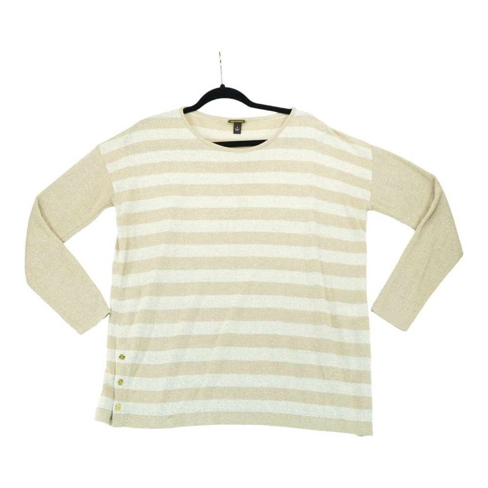 Dana Buchman Womens Top Sweater Gold Ivory Striped Sparkly Rayon Blend Large